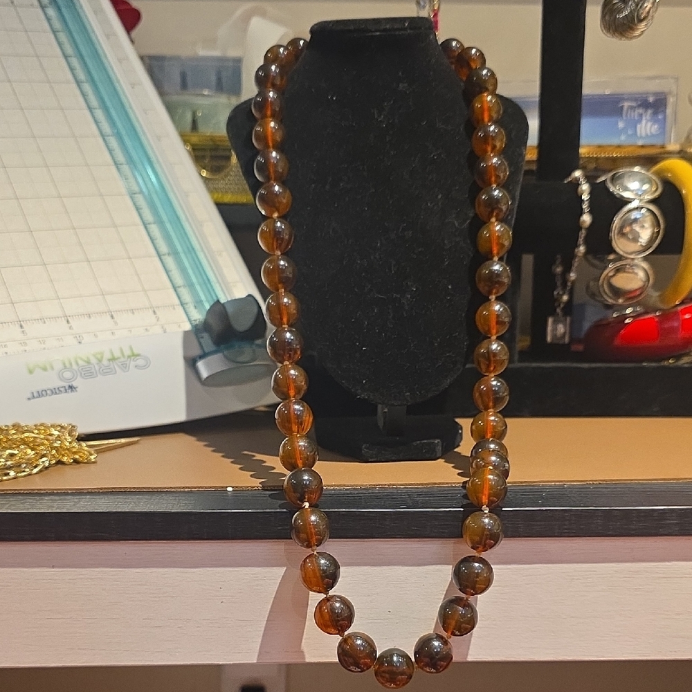Source Unknown Amber-Tone Brown Bead Necklace - image 1